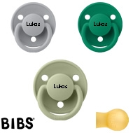 Bibs de LUX Schnuller mit Namen, Rund, Latex, Gr. 2, (1 Evergreen, 1 Sage, 1 Cloud), 3'er Pack